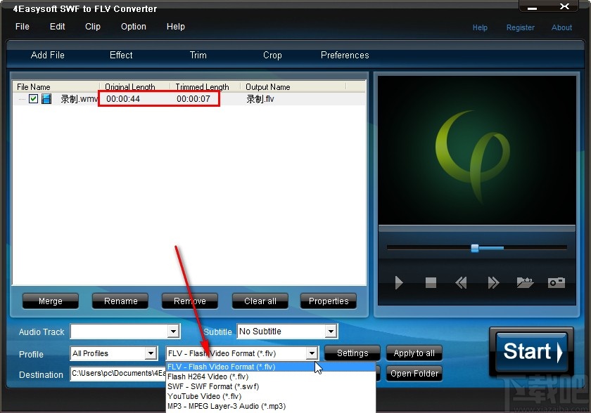 4Easysoft SwF to FLV Converter剪切视频的操作方法