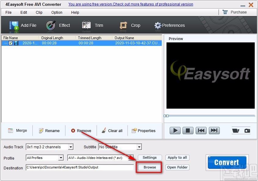 4Easysoft Free AVI Converter剪切视频的方法