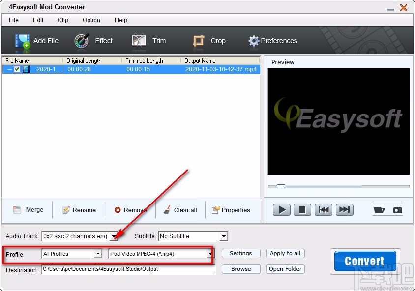 4Easysoft MOD Converter剪切视频的方法