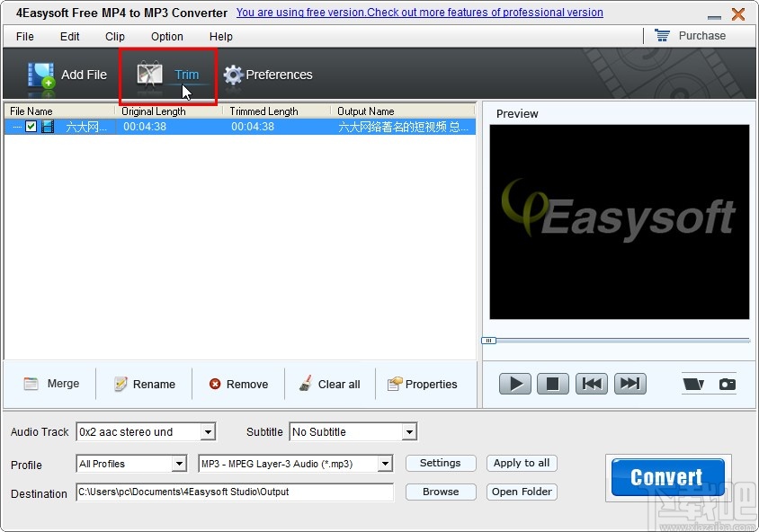 4Easysoft Free MP4 to MP3 Converter剪切视频的操作方法