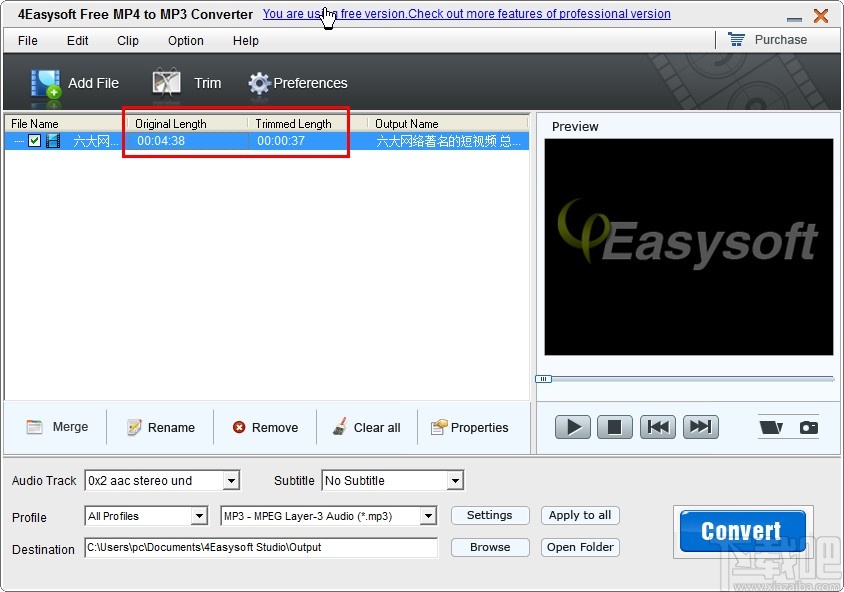 4Easysoft Free MP4 to MP3 Converter剪切视频的操作方法