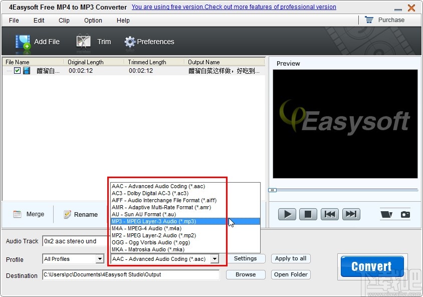 4Easysoft Free MP4 to MP3 Converter转换视频为音频文件的方法