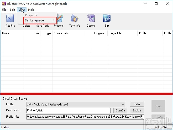 Bluefox MOV to X Converter设置中文界面的方法