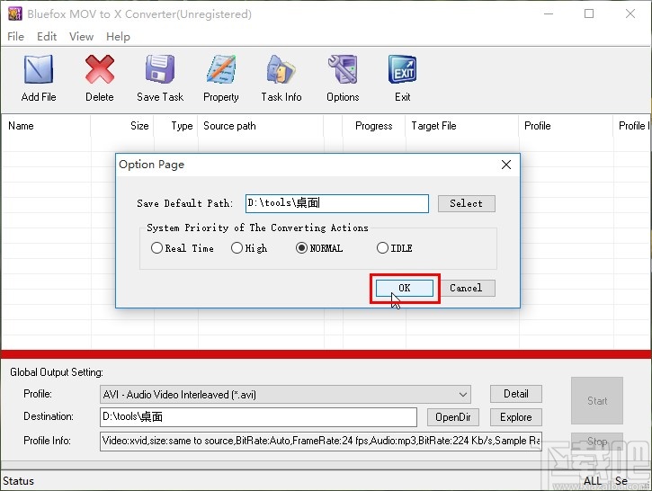 Bluefox MOV to X Converter设置默认输出路径的方法