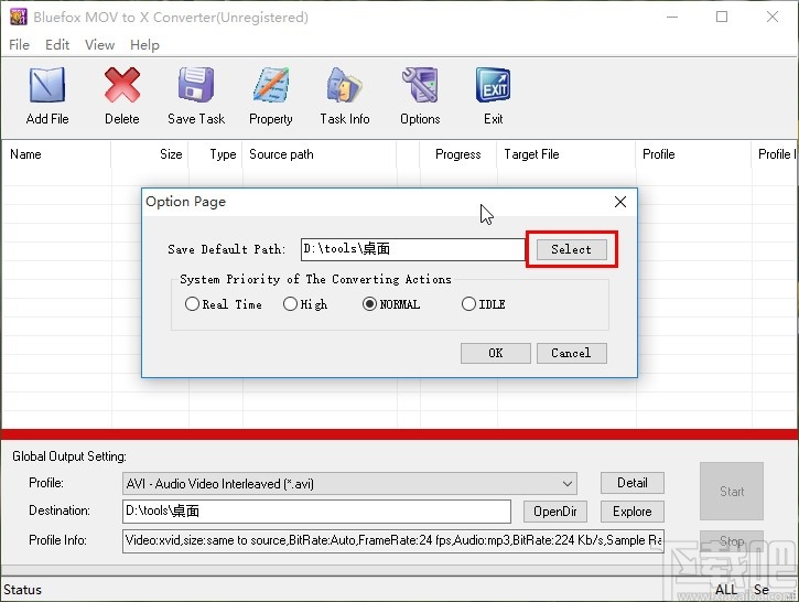 Bluefox MOV to X Converter设置默认输出路径的方法