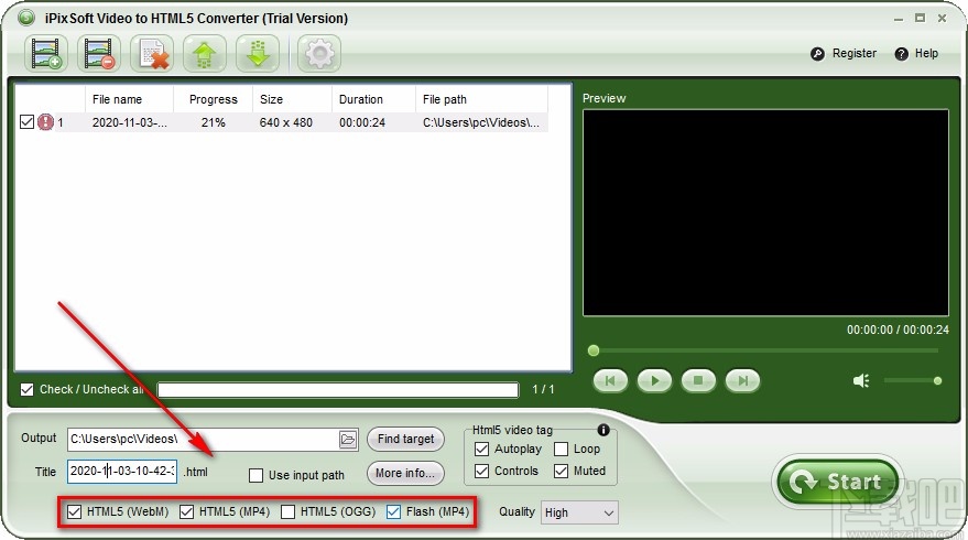 iPixSoft Video to HTML5 Converter转换视频格式的方法