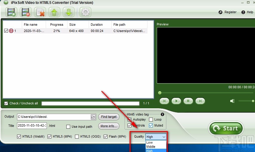 iPixSoft Video to HTML5 Converter转换视频格式的方法