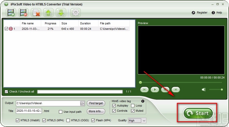 iPixSoft Video to HTML5 Converter转换视频格式的方法