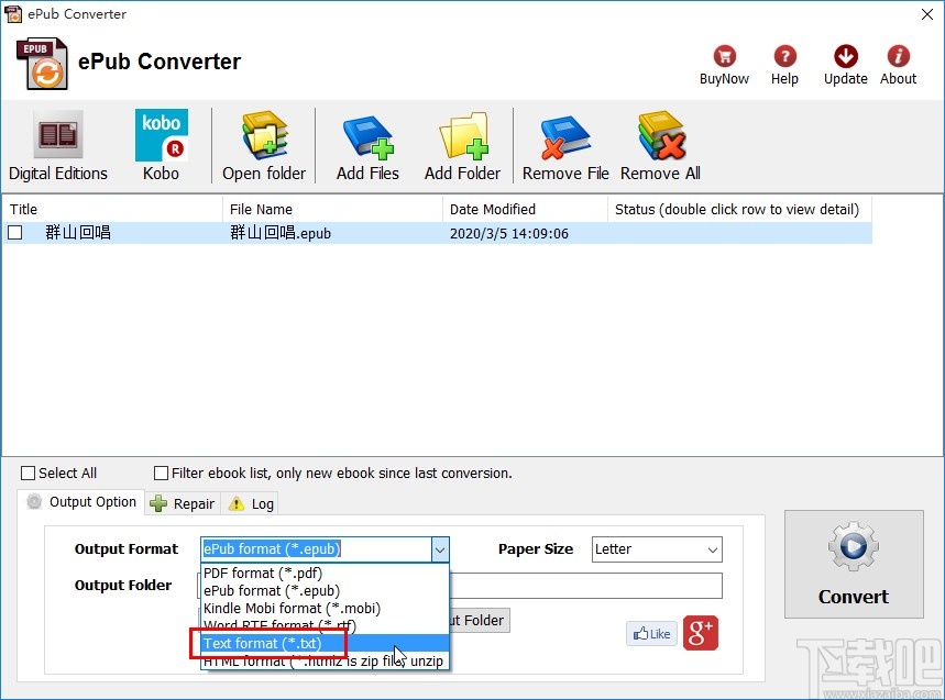 ePub Converter将epub转换为txt的方法