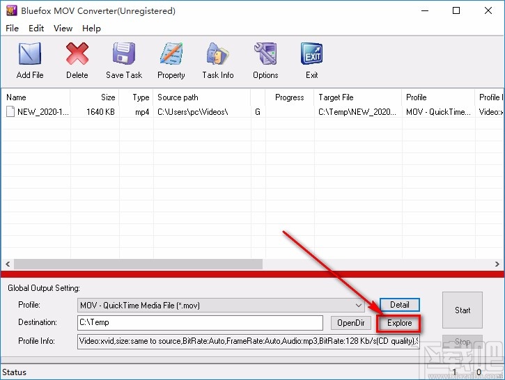 Bluefox MOV Converter转换视频格式的方法