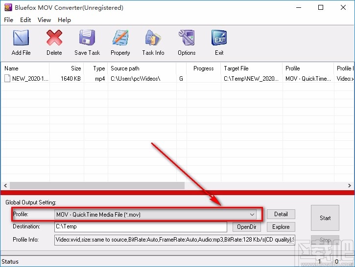 Bluefox MOV Converter转换视频格式的方法
