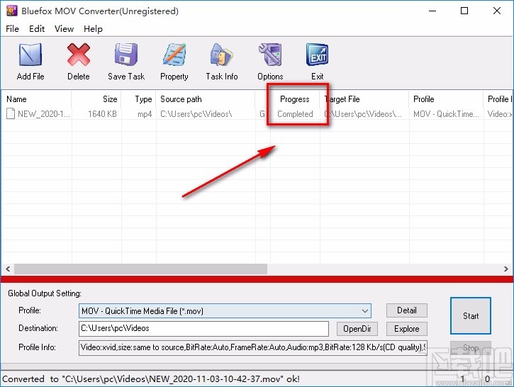 Bluefox MOV Converter转换视频格式的方法
