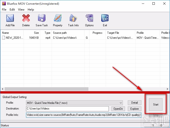 Bluefox MOV Converter转换视频格式的方法