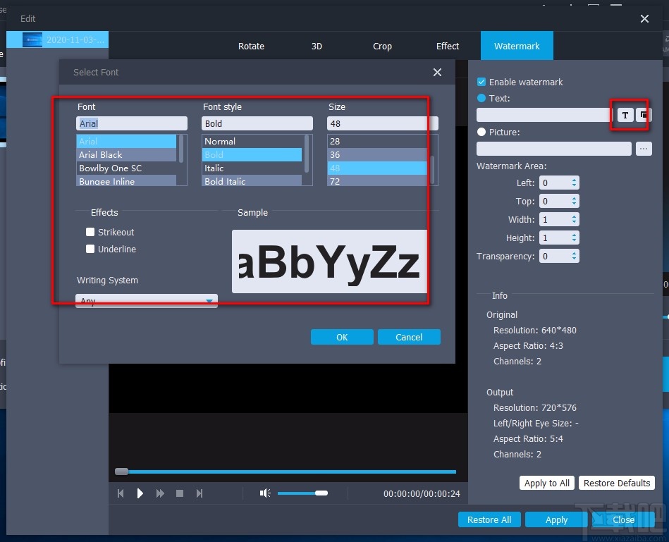 Aiseesoft MP4 Video Converter给视频添加文字水印的方法