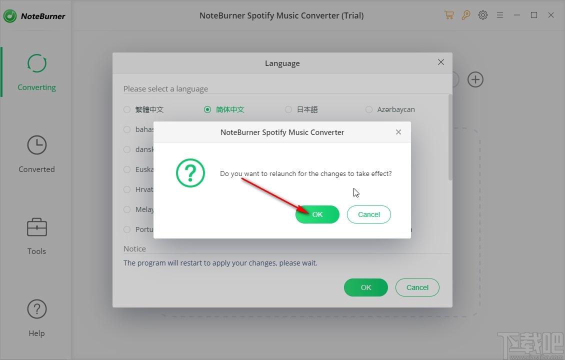 NoteBurner Spotify Music Converter设置中文界面的方法