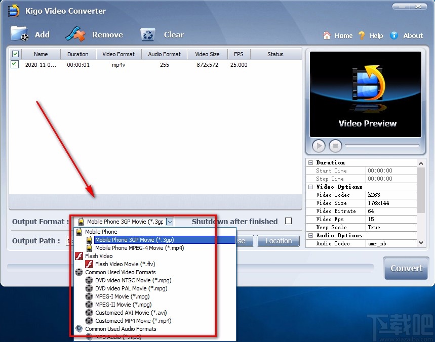 Kigo Video Converter转换视频格式的方法
