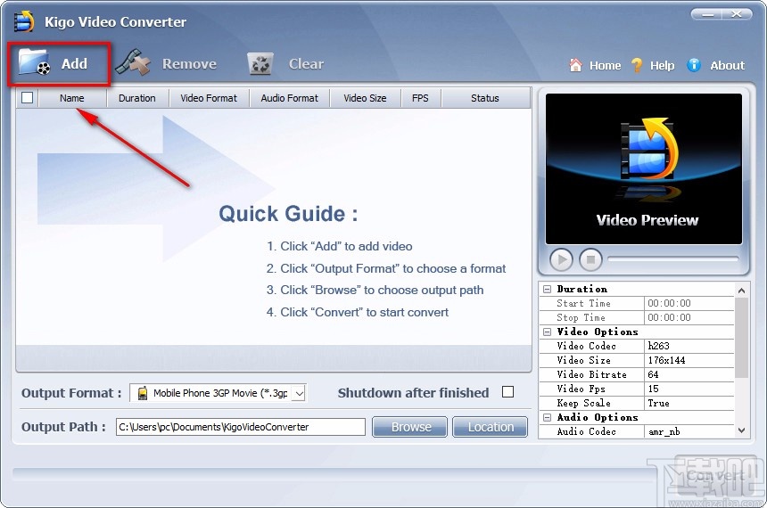 Kigo Video Converter转换视频格式的方法