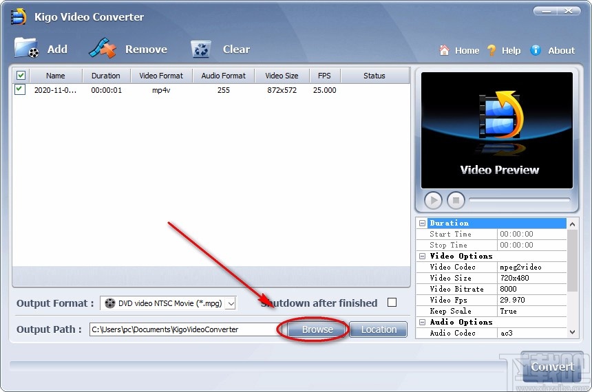Kigo Video Converter转换视频格式的方法