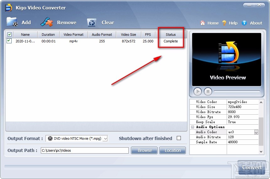 Kigo Video Converter转换视频格式的方法