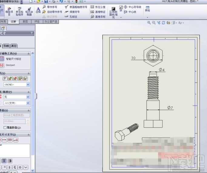 SolidWorks怎么画铰制孔螺栓二维工程图?