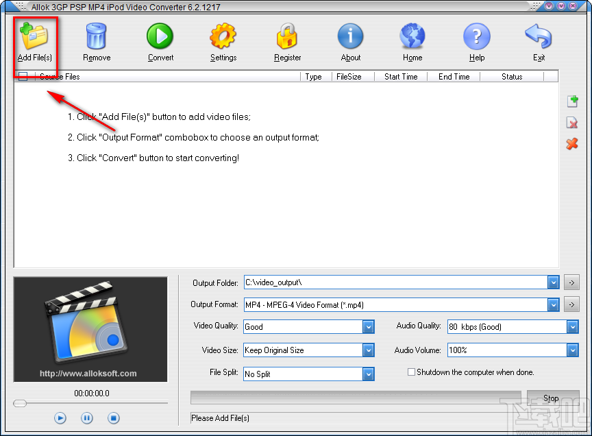 Allok 3GP PSP MP4 iPod Video Converter将AVI视频转为MP4视频的方法
