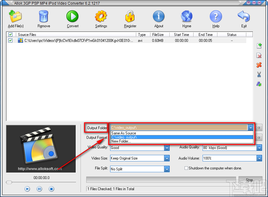Allok 3GP PSP MP4 iPod Video Converter将AVI视频转为MP4视频的方法