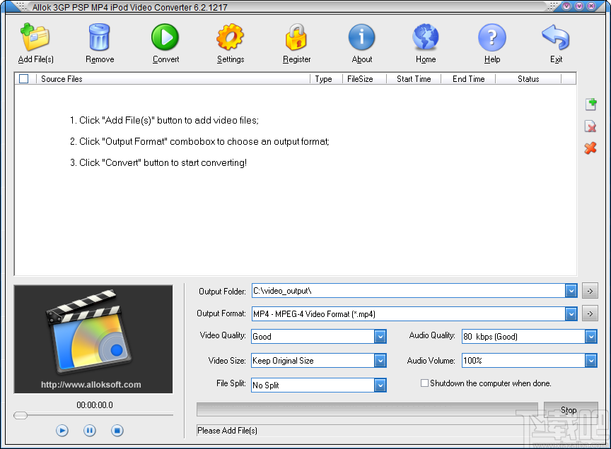 Allok 3GP PSP MP4 iPod Video Converter将AVI视频转为MP4视频的方法