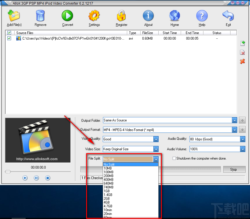 Allok 3GP PSP MP4 iPod Video Converter将AVI视频转为MP4视频的方法