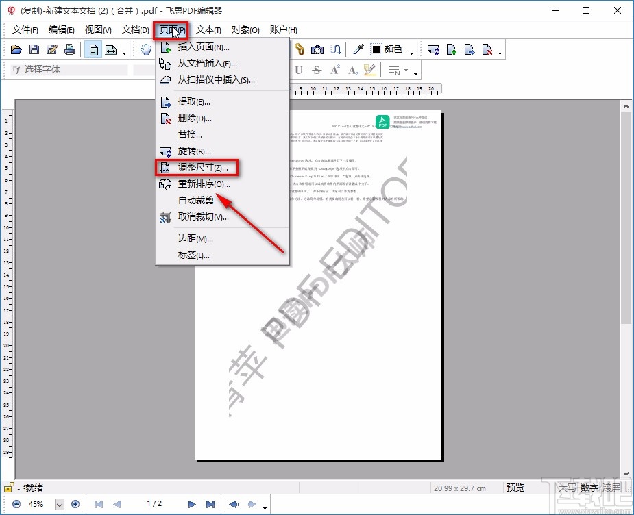飞思PDF编辑器调整PDF页面尺寸的方法
