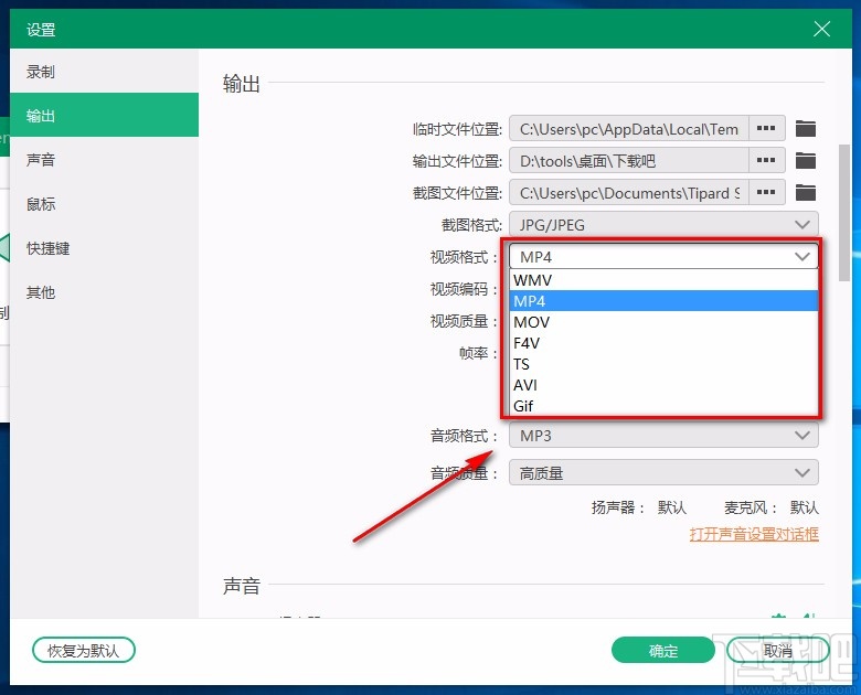 Tipard Screen Capture设置视频输出格式的方法
