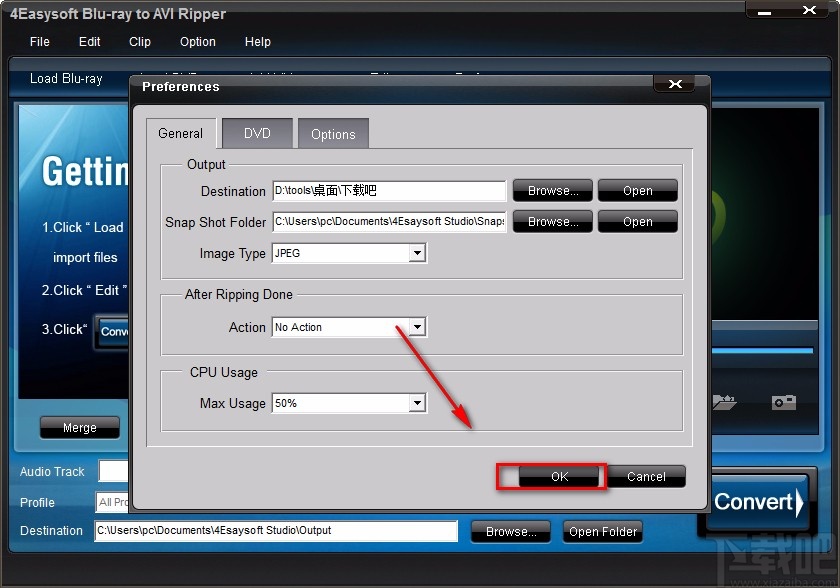 4Easysoft Blu-ray to AVI Ripper设置默认保存路径的方法