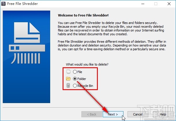 Free File Shredder粉碎文件夹的方法