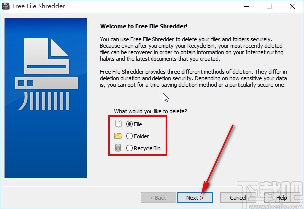 Free File Shredder粉碎删除文件的方法