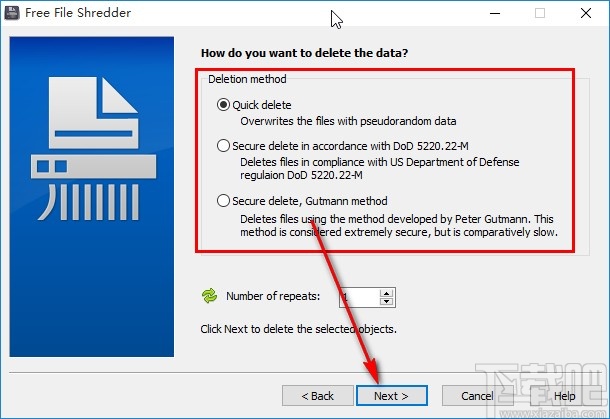Free File Shredder粉碎删除文件的方法