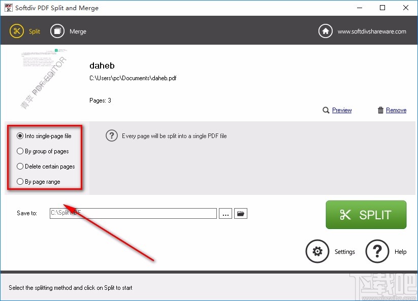 Softdiv PDF Split and Merge拆分PDF的方法