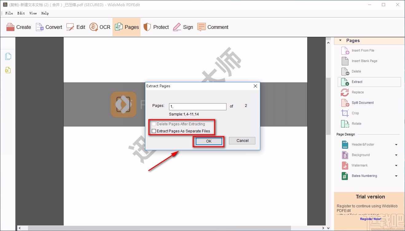 WidsMob PDFEdit提取PDF页面的方法