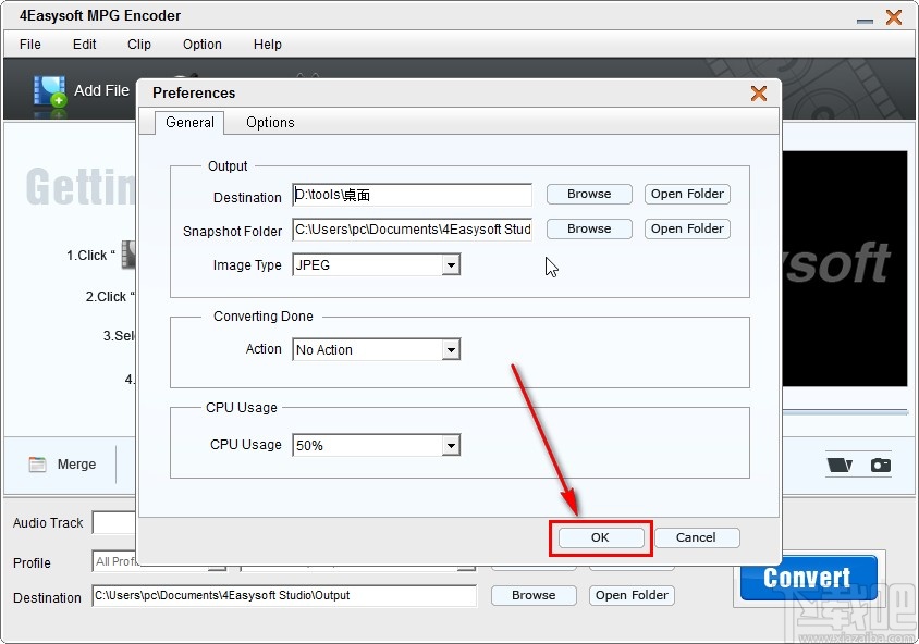 4Easysoft MPG Encoder设置默认输出路径的方法