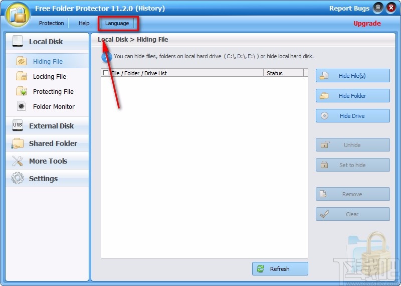 Free Folder Protector设置中文的方法