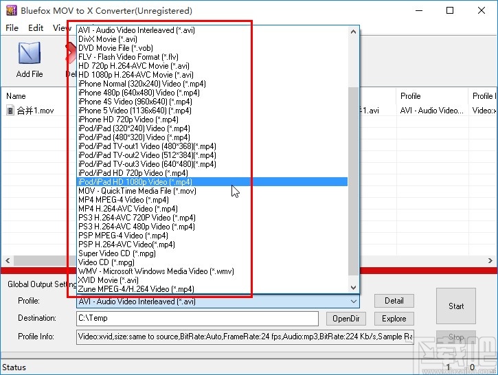 Bluefox MOV to X Converter转换mov视频格式的方法