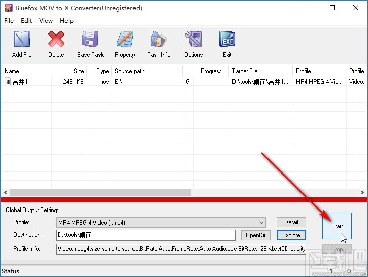 Bluefox MOV to X Converter转换mov视频格式的方法