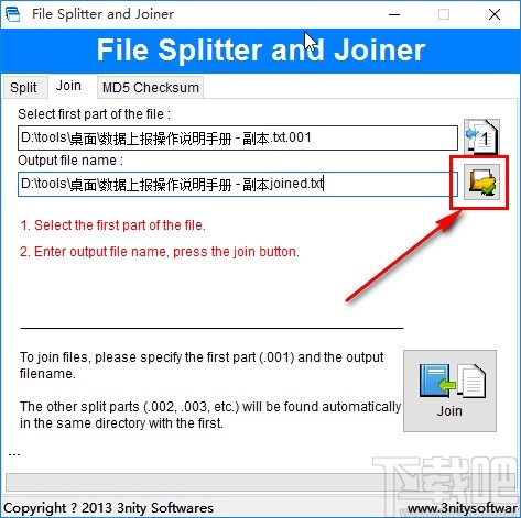 File Splitter and Joiner合并文件的方法
