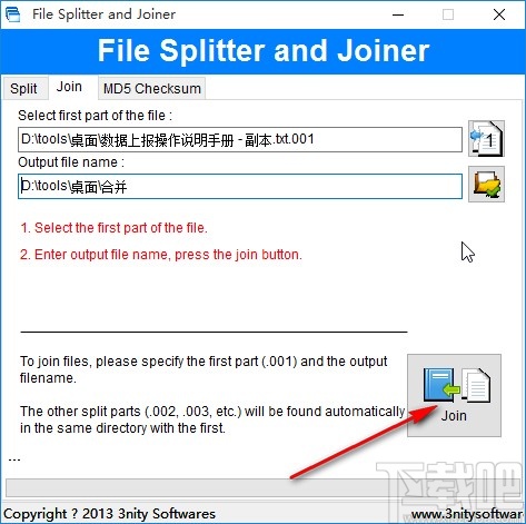 File Splitter and Joiner合并文件的方法