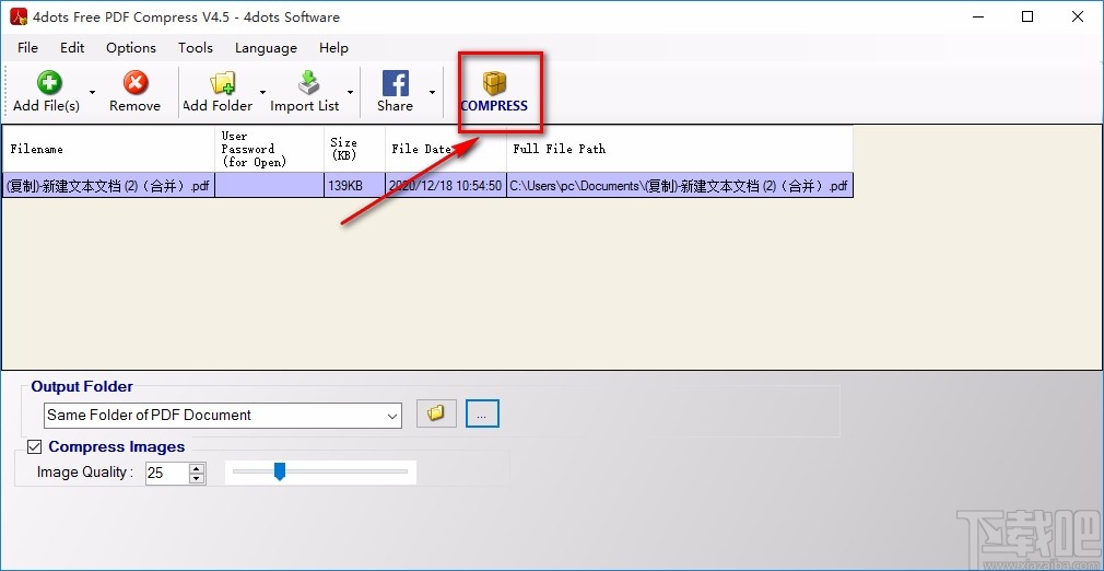4dots Free PDF Compress压缩PDF的方法