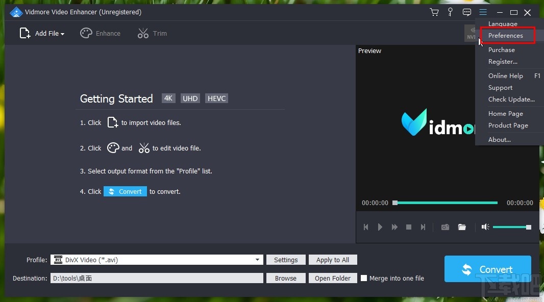 Vidmore Video Enhancer设置默认输出路径的方法