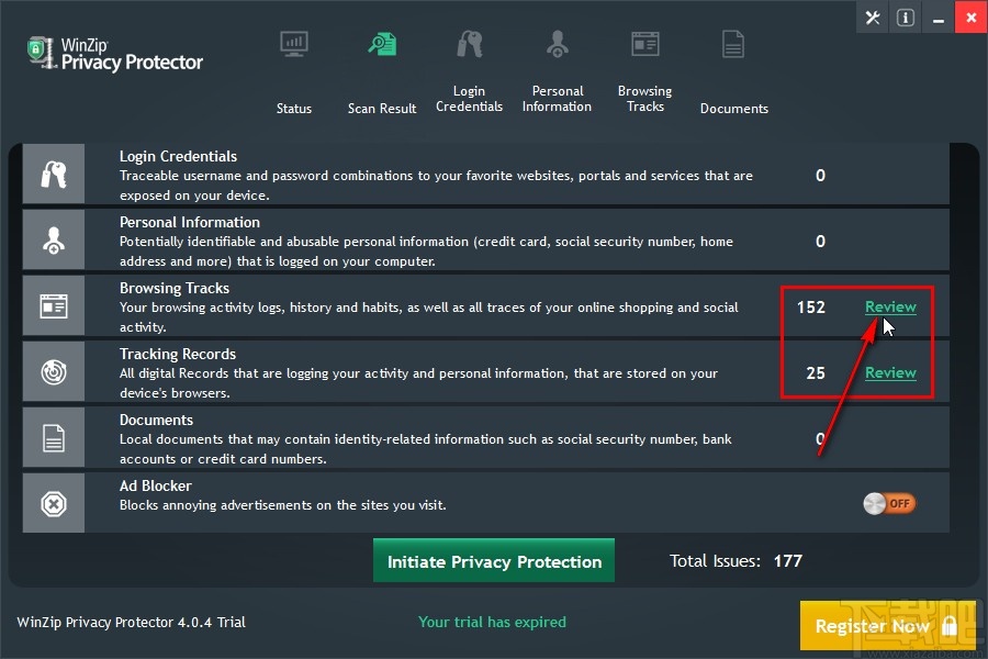 WinZip Privacy Protector清理隐私数据的方法