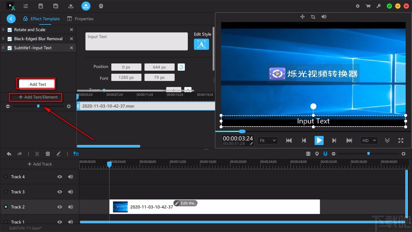 VideoSolo EditFUN给视频添加文字的方法