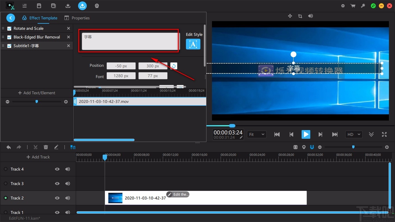VideoSolo EditFUN给视频添加文字的方法