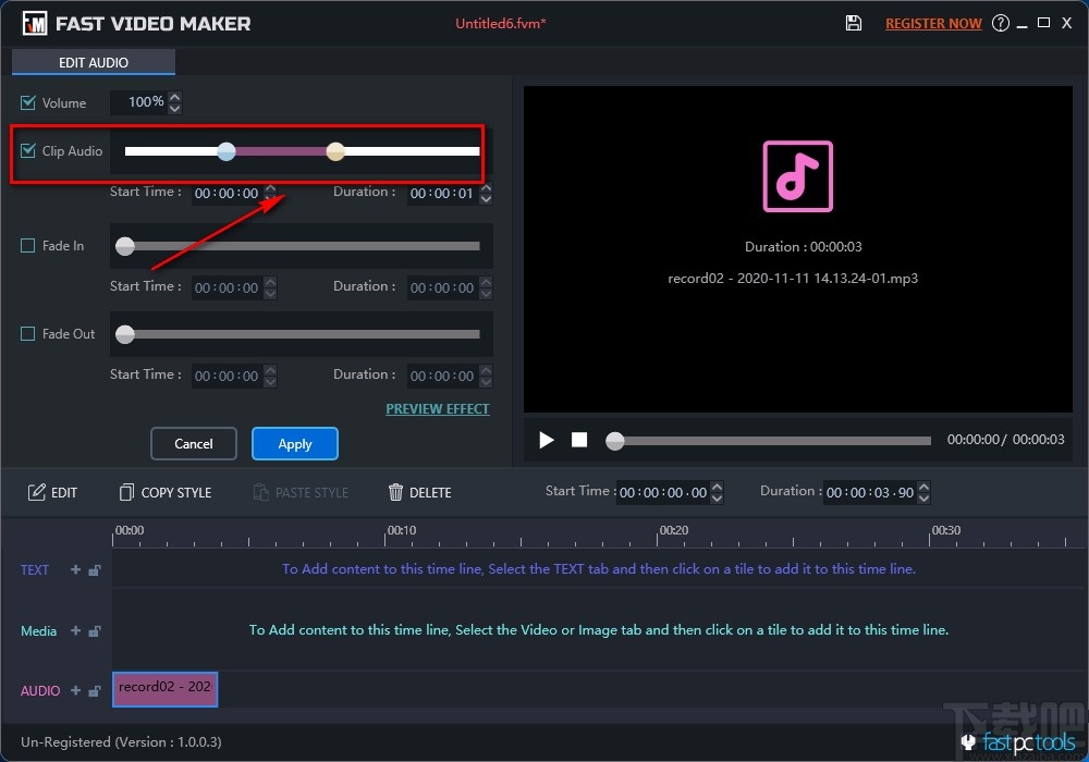 Fast Video Maker剪切音频的方法