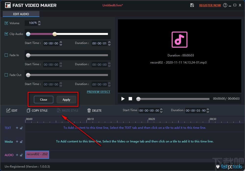 Fast Video Maker剪切音频的方法