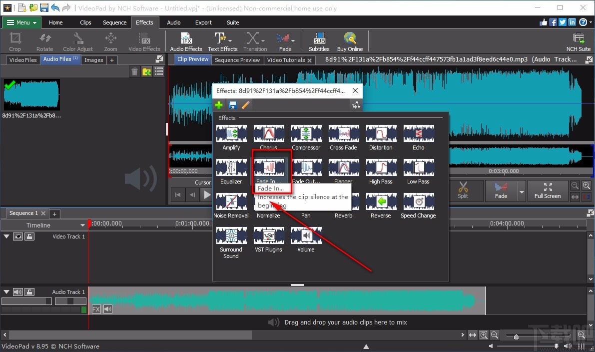 VideoPad Video Editor给音频添加淡入效果的方法